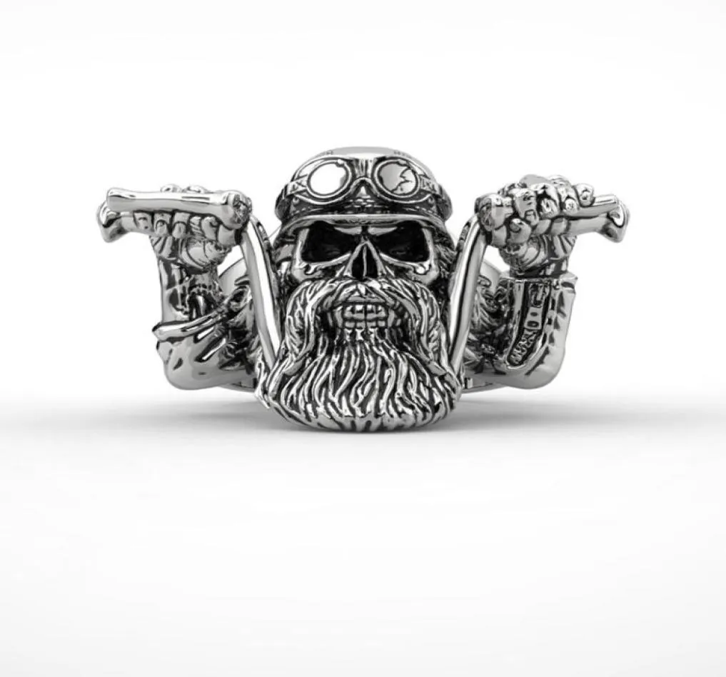 Men039s Stainless Steel Punk Bearded Skull Ring Motorcycle Biker Band Rings6517645