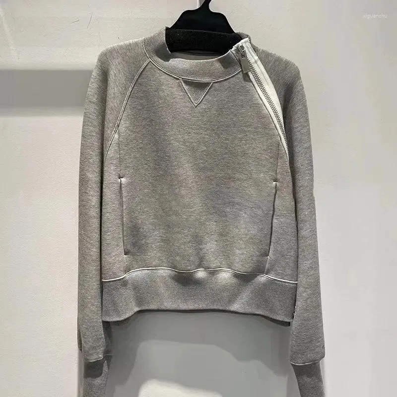 Hoodies femininos 2023 outono inverno moda casual solto sólido zíper moletom senhoras simples na moda em torno do pescoço pulôver com capuz topo