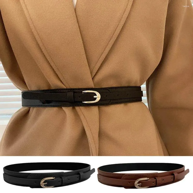 Belts Women Retro Metal Buckle PU Leather Belt Female All-match Skinny Waist Straps Adjustable Lady Dress Coat Decorative Waistband