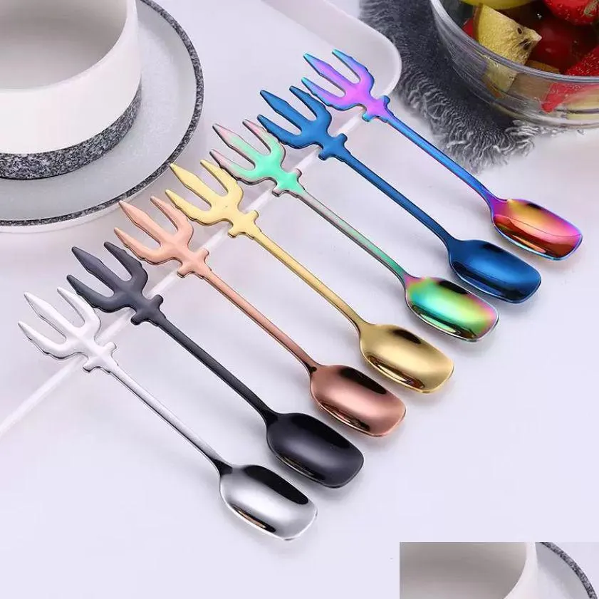 Arts And Crafts Stainless Steel Dessert Spoon 7 Colors Ice Cream Spoons Coffee Mti Function Kitchen Accessories Flatware Fruit Fork Dr Otgsr