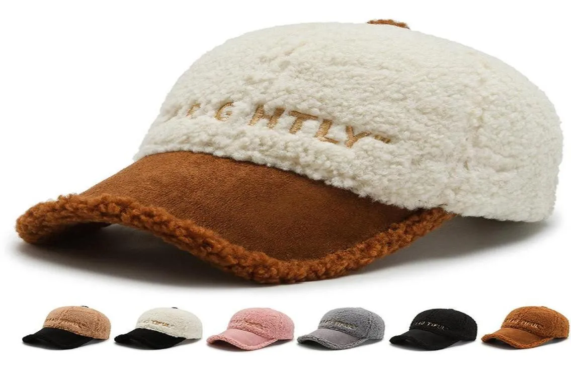Call Caps 2022 Brown White Lambswool Winter Hats for Women Wool Teddy Baseball Cap Warm بالإضافة
