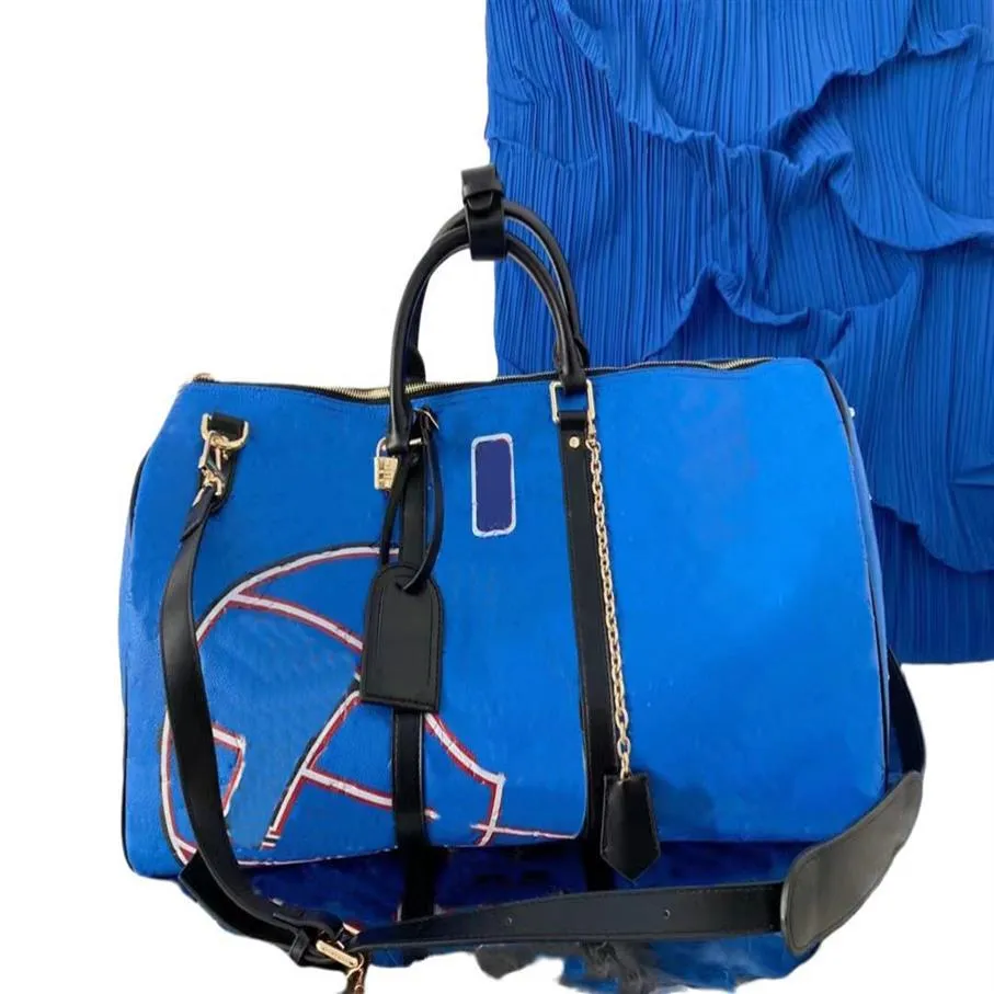 Duffle Travel Men kobiety oryginalna skórzana torebka torebki na ramię w torbie Duffel Projektant torebki bagażowe blokuj dużą pojemność torba sportowa 55 cm 2739