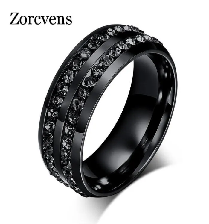 Anneaux de cluster Modyle Haute Qualité Mâle Punk Vintage Noir En Acier Inoxydable Bijoux Deux Rangées CZ Pierre Bague De Mariage Pour Homme Femme7764920