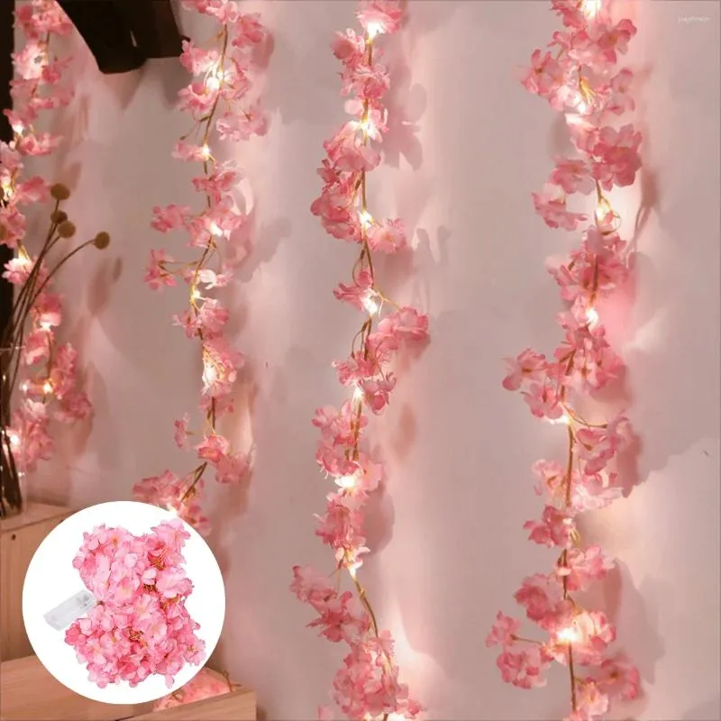 Cuerdas 1 unid flor de cerezo luz de cadena 20led guirnalda flor artificial vides luces de hadas para la decoración del banquete de boda del dormitorio