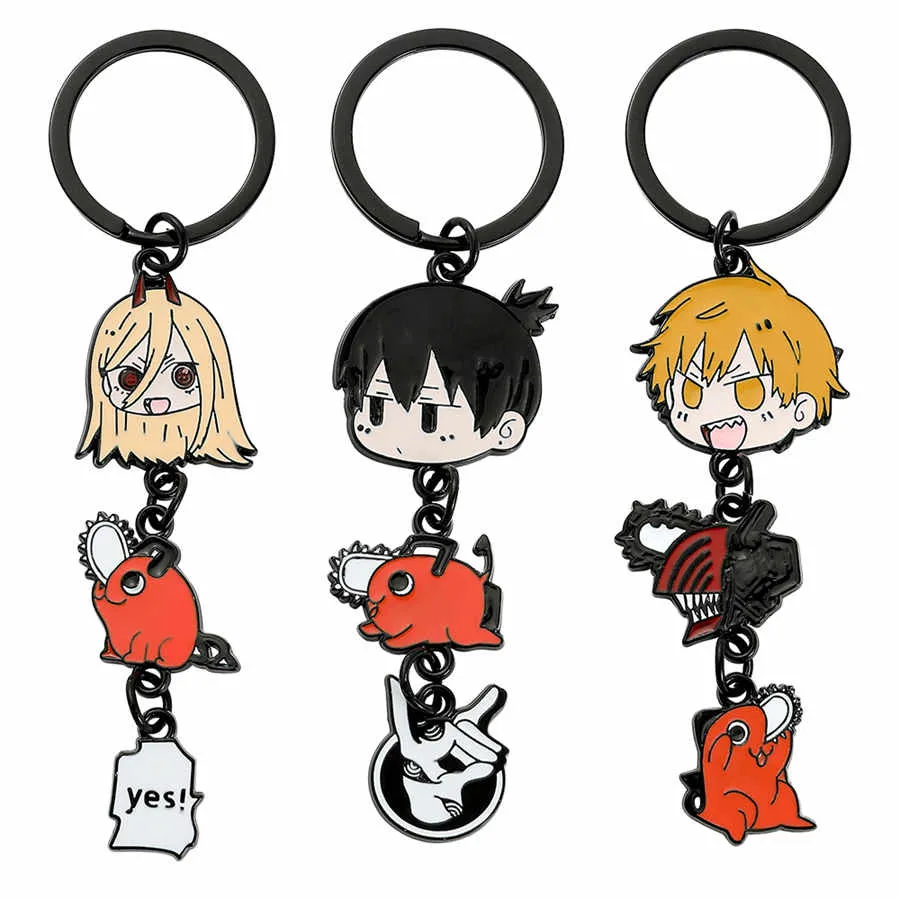 anime chainsaw man keychains pochita denji power makima figure metal charm keychain