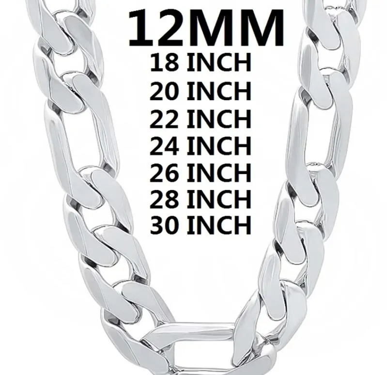 Collier en argent sterling 925 massif pour hommes, classique, chaîne cubaine de 12MM, 1830 pouces, breloque de haute qualité, bijoux à la mode, mariage 2202221465691