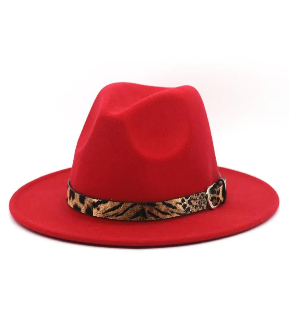 Léopard feutre Fedora Chapeau large bord casquette hommes femmes Jazz Panama casquettes chapeaux formels dames femme filles Trilby Chapeau hiver mode Acce5716163