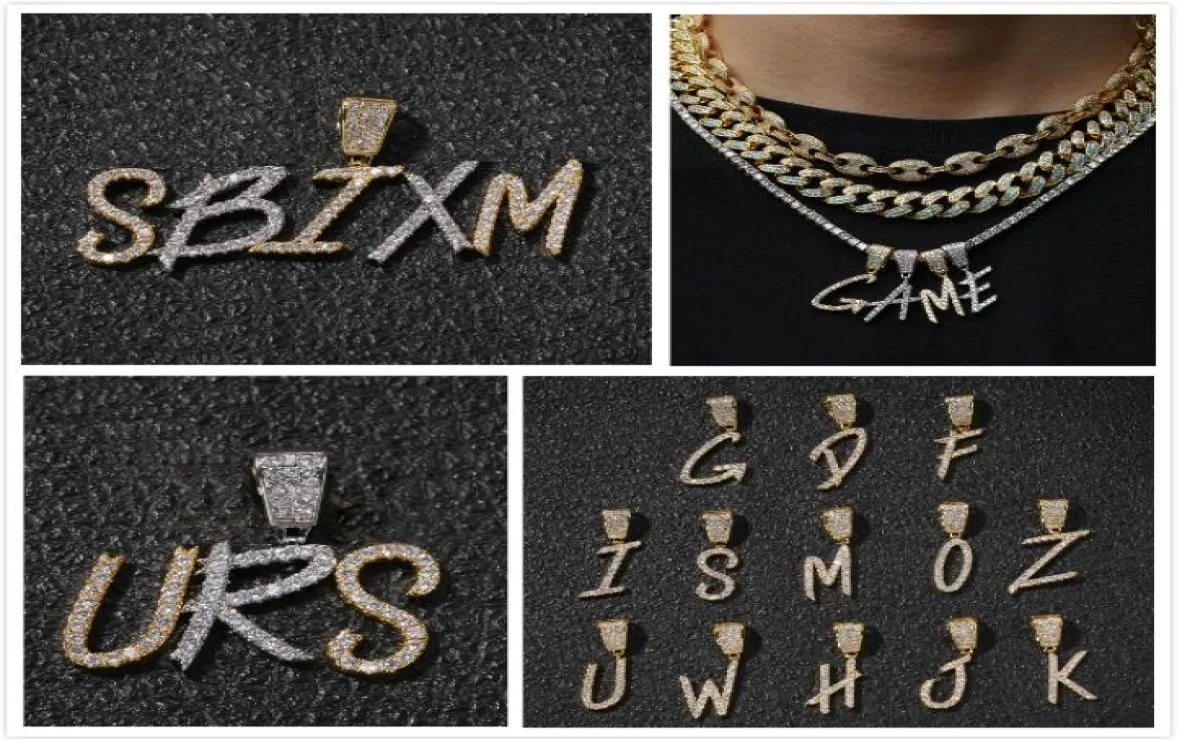 New Fashion personalizzato oro 18 carati diamante bling corsivo AZ lettere iniziali nome personalizzato ciondolo collana lettera fai da te gioielli per Co2851547