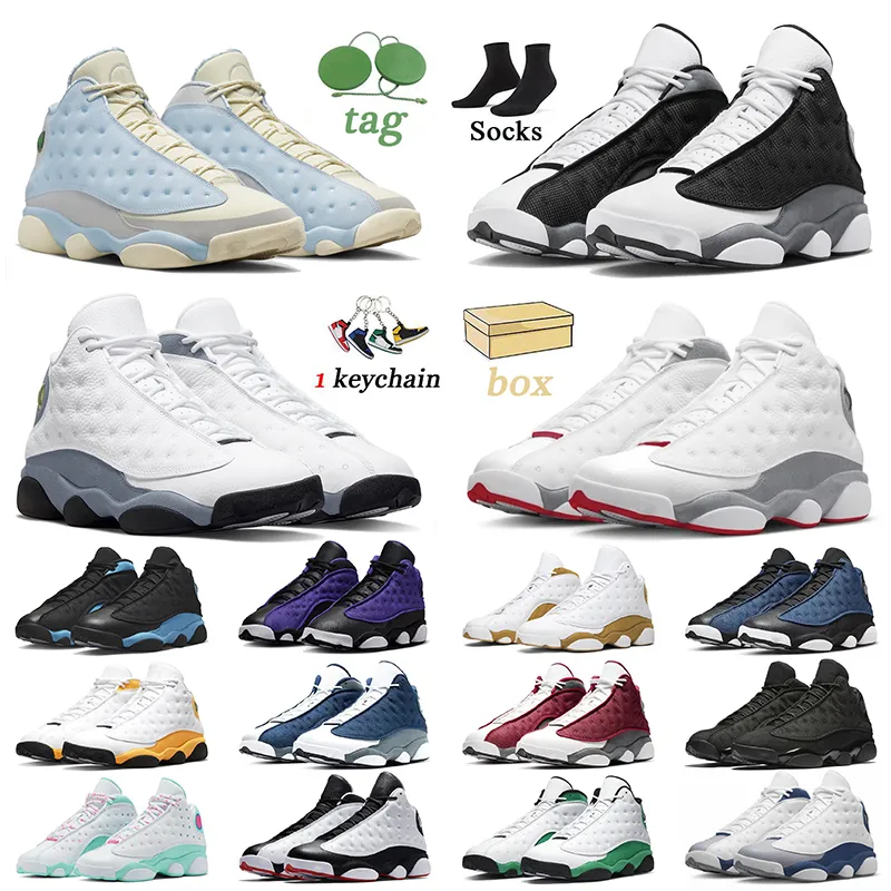 2024 Box Jumpman 13 Basketbol Ayakkabı Solefly Celestine Mavi 13s Siyah Çakmak Beyaz Mavi Gri Mor Mor Zeni Donanma Playoffları Siyah Kedi Kadınlar Erkek Eğitmenler Sneakers