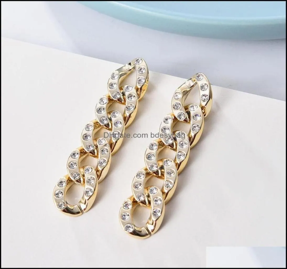 Cuelga los pendientes de la lámpara joyería punk acrílico cadena de oro gruesa grande para las mujeres brillante fl Rhinestone declaración de moda Brincos Dro1842014