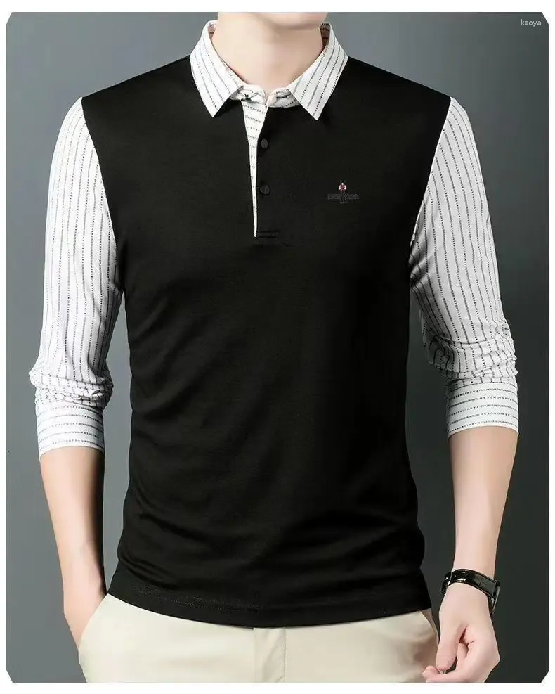 Polos pour hommes coton haut de gamme T-shirt à manches longues automne moyen-âge et jeune brodé affaires chemise décontractée