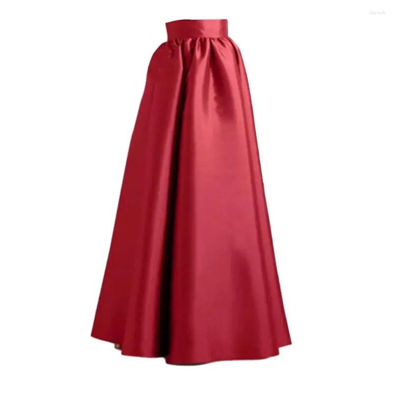 Jupes jupe longue avec poches élégant vintage satin maxi taille haute pour les femmes a-ligne longueur de plancher solide automne