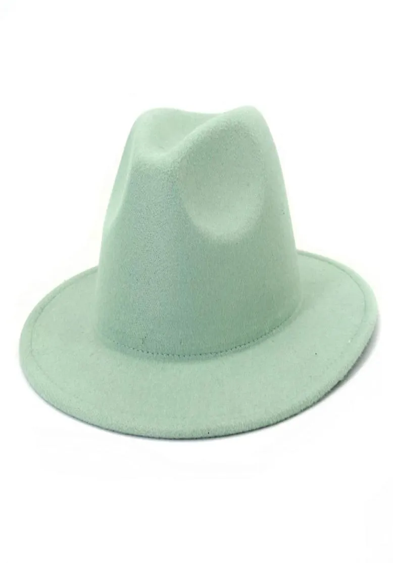 2021 Jazz Fedoras Chapeaux pour Femmes Hommes Enfants Enfants Couleur Unie Big Brim Robe Formelle Mariage Femme Chapeau Noir Blanc Vert Classique C3706082