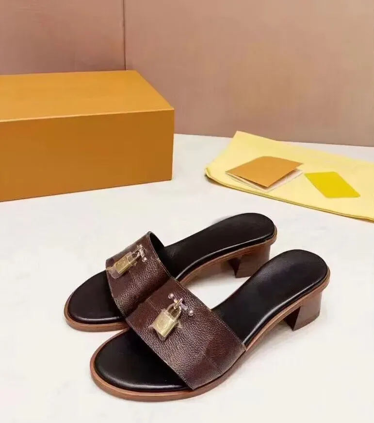Lock it mule Zomer Dames sandaal pantoffel lage hak blokschoenen Luxe design echt leer 35-42 met doos