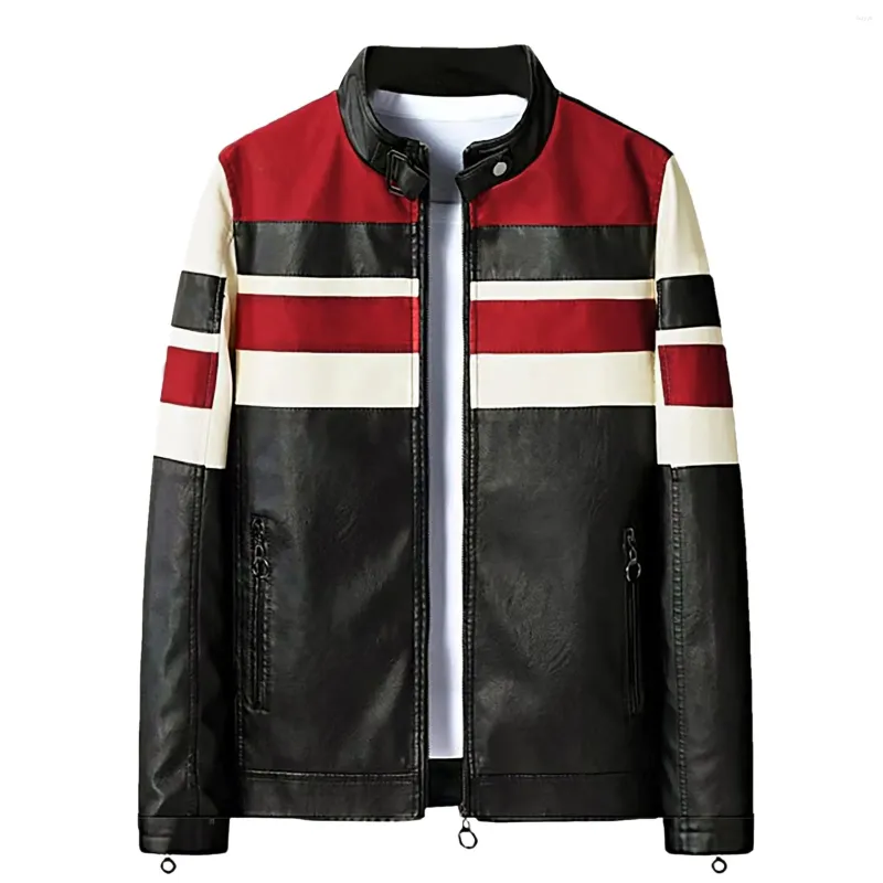 Jaquetas masculinas jaqueta de couro falso retro motocicleta zíper gola casaco à prova de vento quente outwear roupas de beisebol bombardeiro casacos