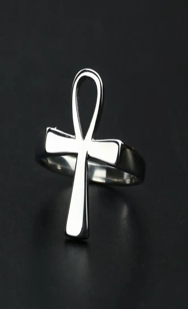 Anelli per matrimoni 316 Acciaio inossidabile Etnico Ankh Anello egiziano Egitto Key Gold Tone della vita Eternal Amulet Lucky Male Jewelry44434489