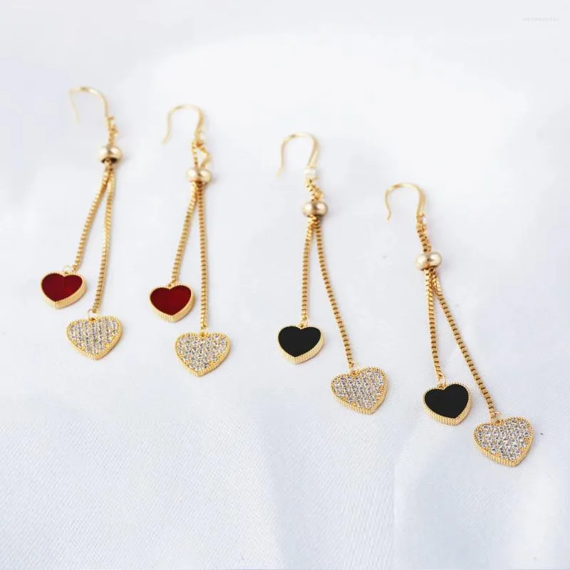 Dangle Earrings Korean Version Fashion Heart-shaped Hook For Women Exquisite Shiny Zircon Peach Heart Tassels Jewelry Birthday Gift