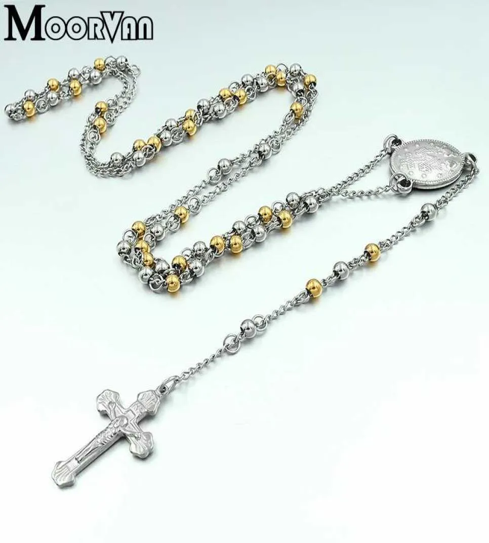 Moorvan NECKLACE,punk religious beads 60cm 4mm stainless steel for men charm y necklaces,round shaped VRN733258143