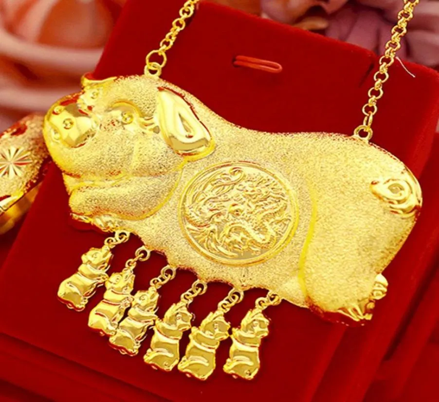 Traditional Wedding Pendant Necklace 18k Yellow Gold Filled Lovely Pig Design Bridal Womens Jewelry High Polished3140271