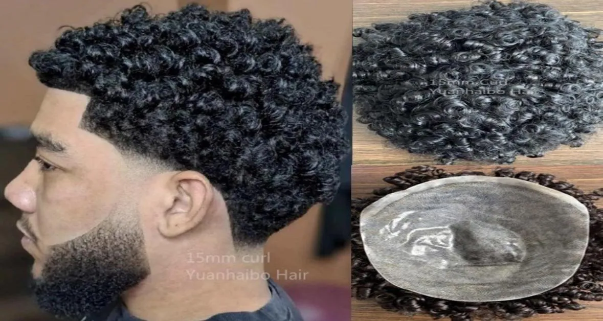 15mm Afro Curl 1B Full PU Toupee Hommes Perruque Brésilienne Remy Cheveux Humains Remplacement 12mm Bouclés Unité de Dentelle pour Hommes Noirs Express Deliver4850887