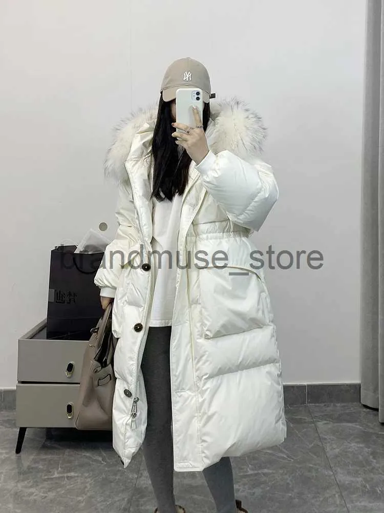 Women's Down Parkas Imperméable à l'eau hiver femmes longue doudoune 2023 grand réel fourrure de raton laveur à capuche canard vers le bas manteau femme pluie plume Parkas J231226