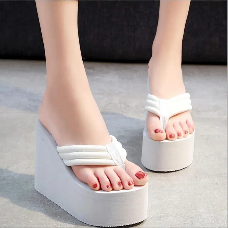 Flops 2021 Fashion Ladies Summer Slippers Contined Wedge Heel Platform Flipflops High Heels Beach Sandals Sicky High