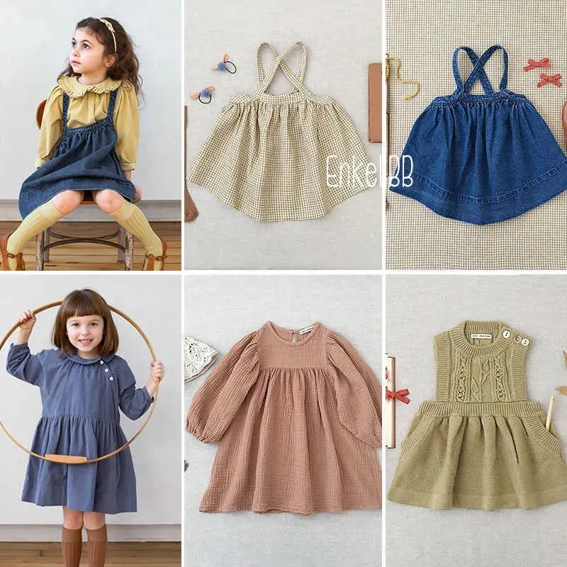 Klänningar enkelibb ärmlös rems klänning Spring Nyanledningar Soor Ploom Kids Girls Vintage Style Clothes High Quality Children Wear Q0716