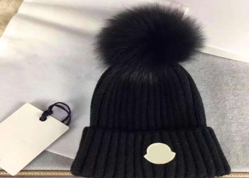 Designer Winter Knitted Beanie Woolen Hat Women Chunky Knit Thick Warm faux fur pom Beanies Hats Female Bonnet Beanie Caps 10 colo8969411