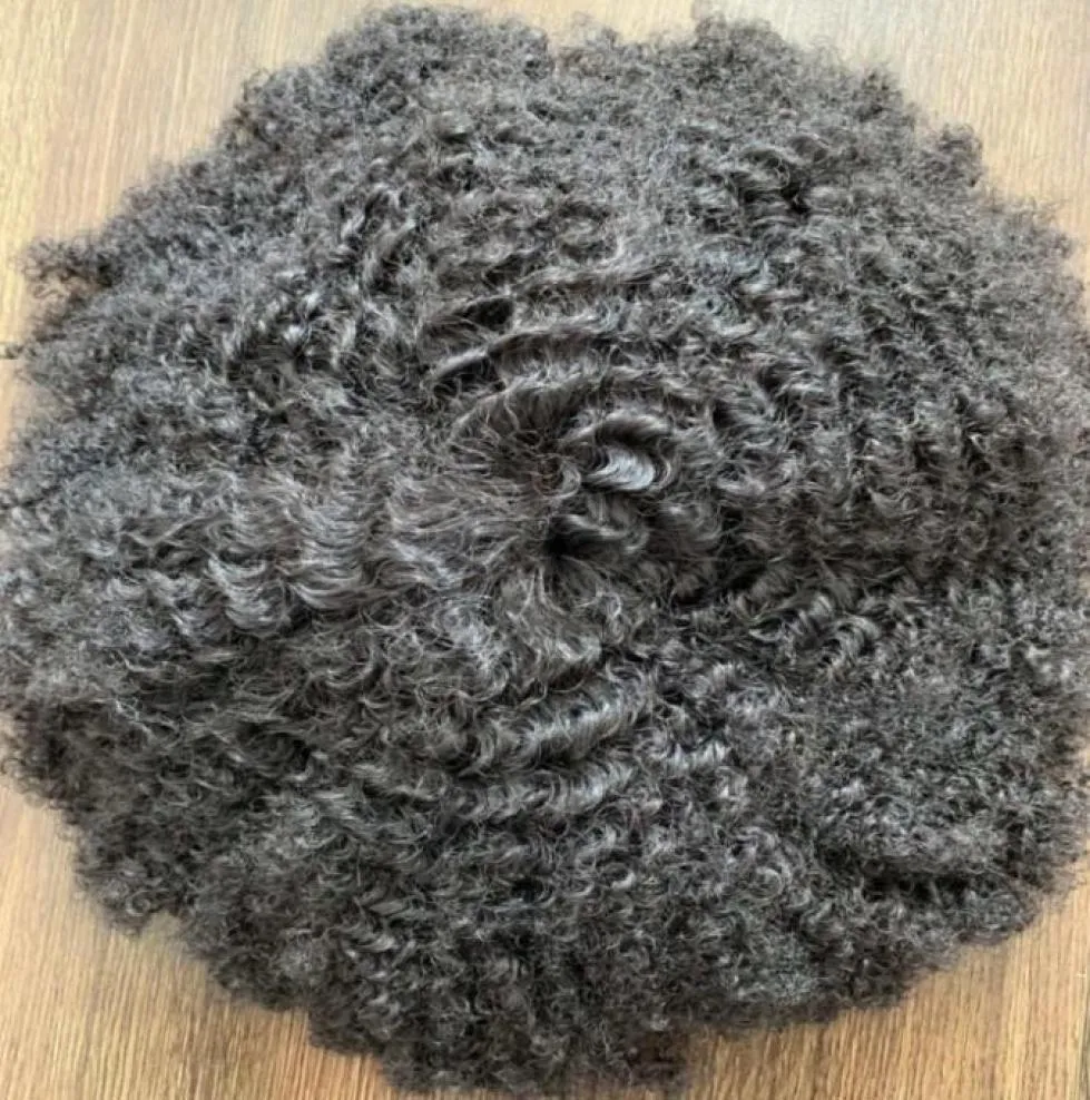 Africian American Afro Toupees Indian Remy Human Hair Pieces 4mm6mm8mm10mm12mm Mono med PU -enheter för svarta män Express Delive3794014