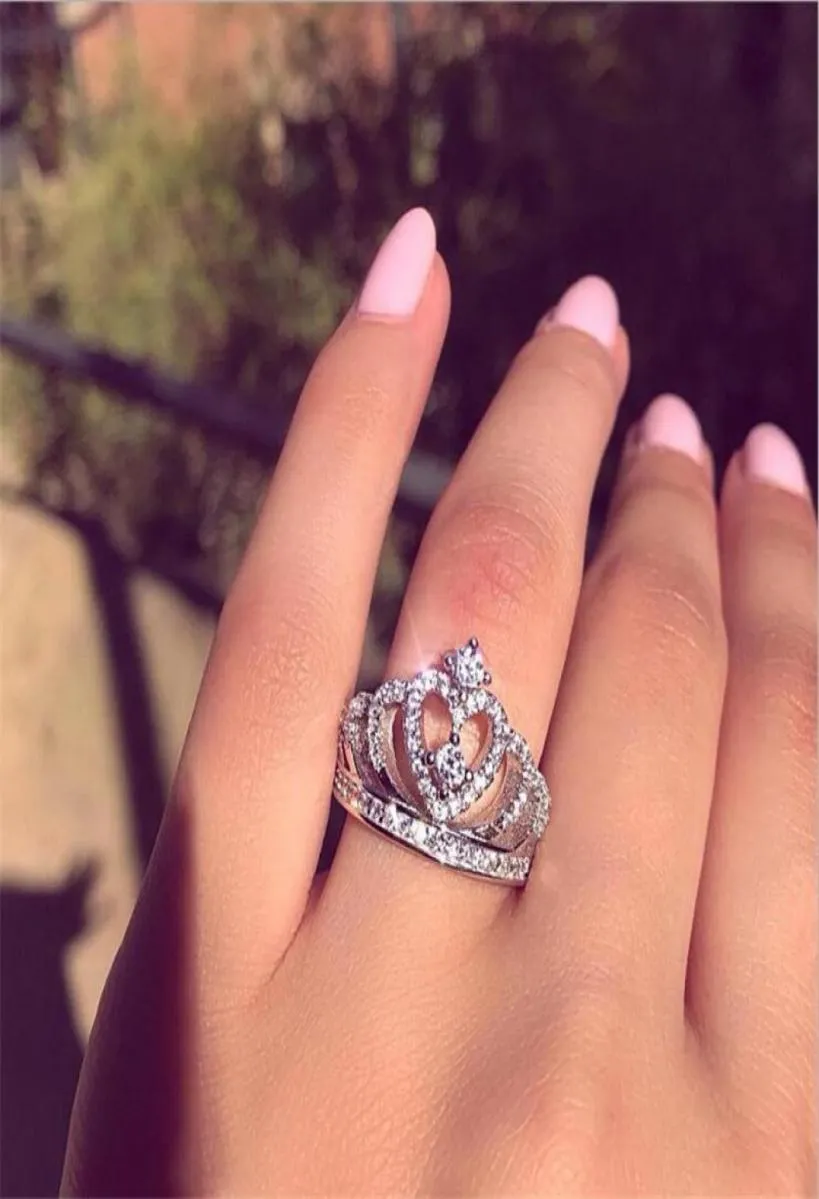 Infinity gioielli di moda fatti a mano in argento sterling 925, riempimento in oro rosa, zaffiro bianco, diamante CZ, anello per corona nuziale da donna 7334400