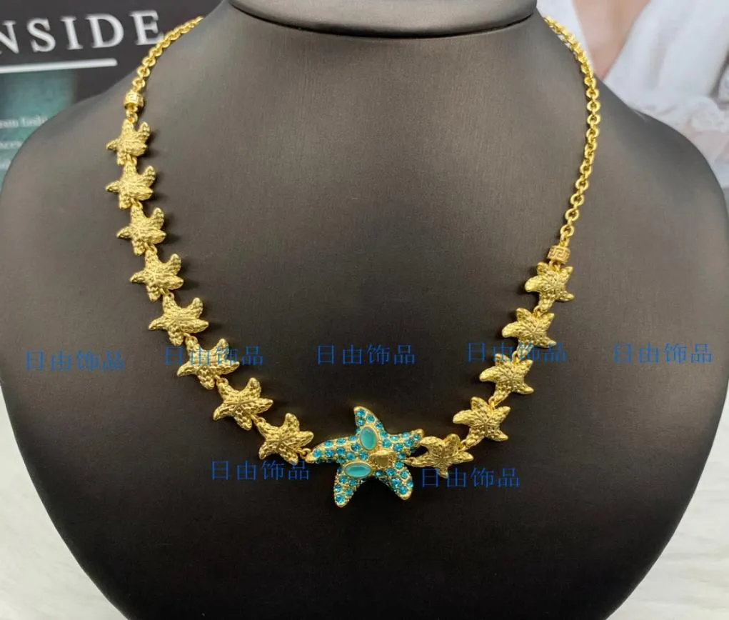 Nytt designad huvudporträtt färgade diamanter sjöstjärna kvinnor halsband armband havsresor semester stil damer barock designer smycken9421605