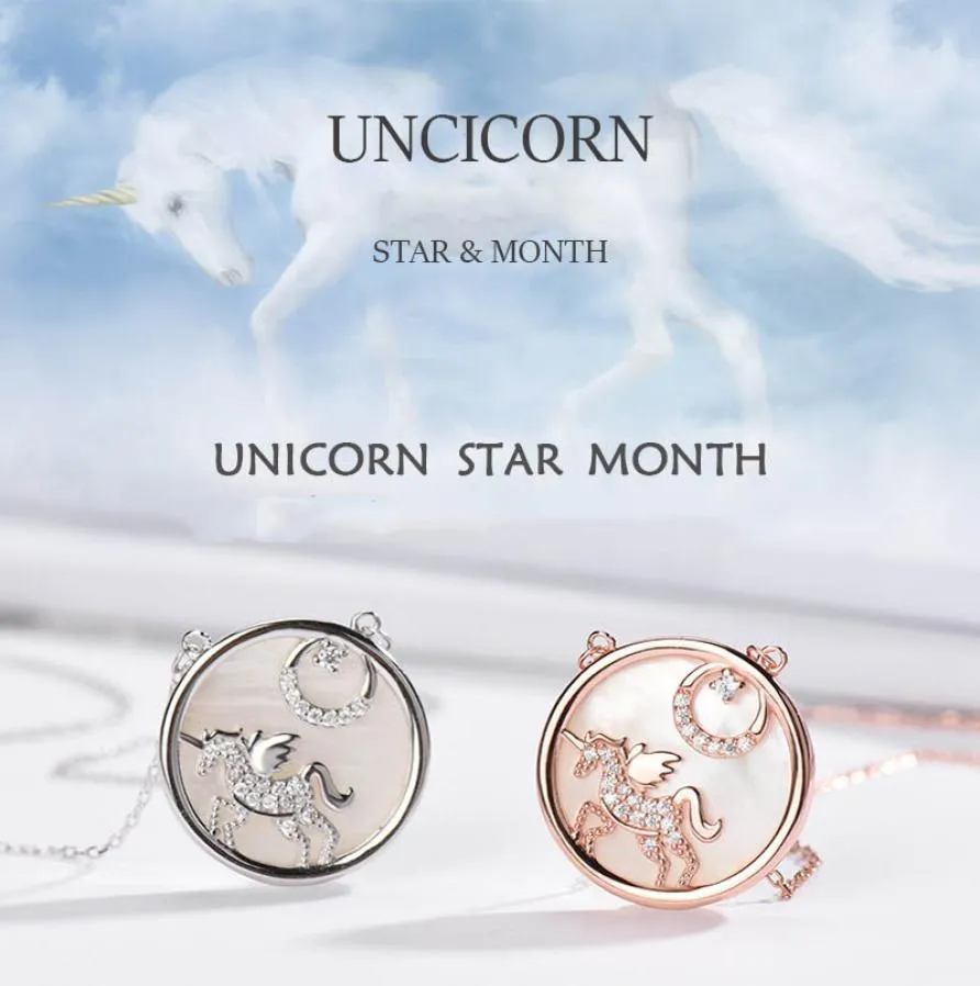 2020 Yeni 925 Sterling Gümüş Beyaz Fritiller Seashell Unicorn Yıldız Ay Kolye Kadınlar İçin Şık Kolyeler Gümüş 925 Mücevher 7688195