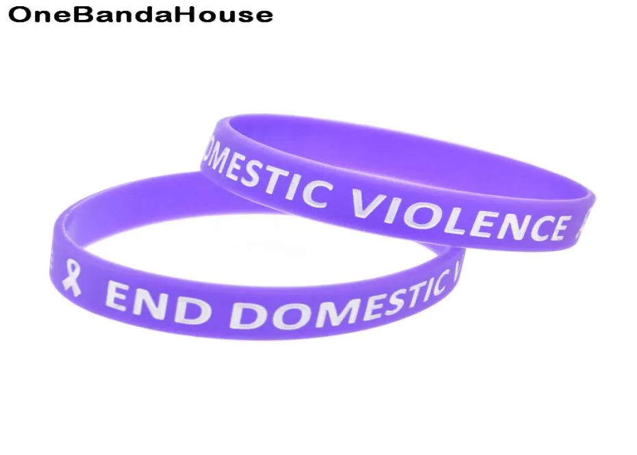 100PCS End Domestic Violence The Silence Rubber Bracelet Ink Filled Logo Purple Adult Size Promotion Gift6341445