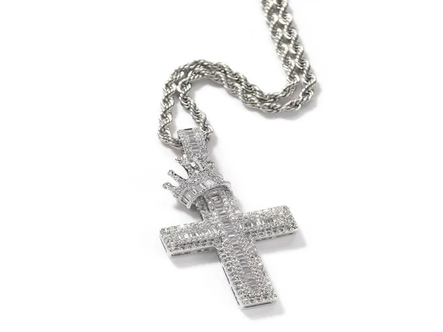 Collier Vintage couronne croix mode hommes collier en or Hip Hop glacé pendentif colliers bijoux 8945701