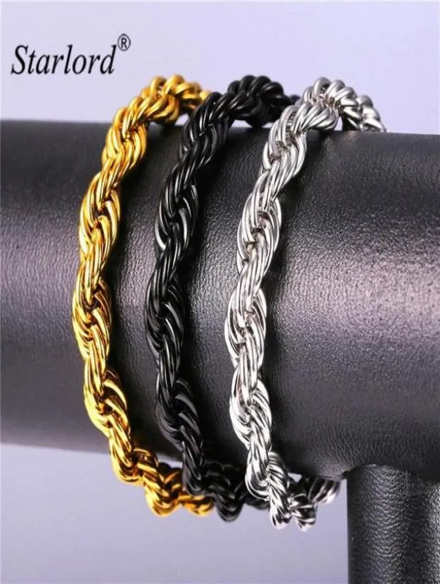 Bracelets en corde Starlord en acier inoxydable, couleur or, pistolet noir, 9MM, 21CM, bijoux pour hommes, chaîne à main, lien GH2179, 264W8413492