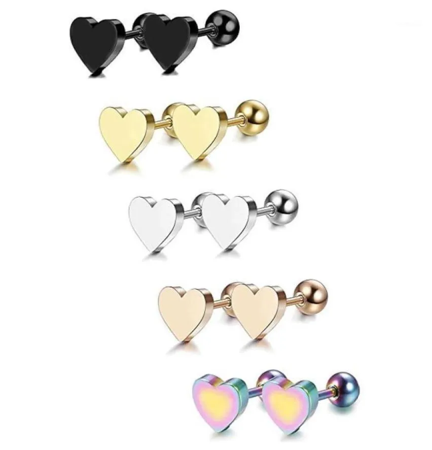 Stud 3 Pairs Of Stainless Steel Heartshaped Earrings Set Barbell Perforated For Men And Women Silver Black Gold4949259