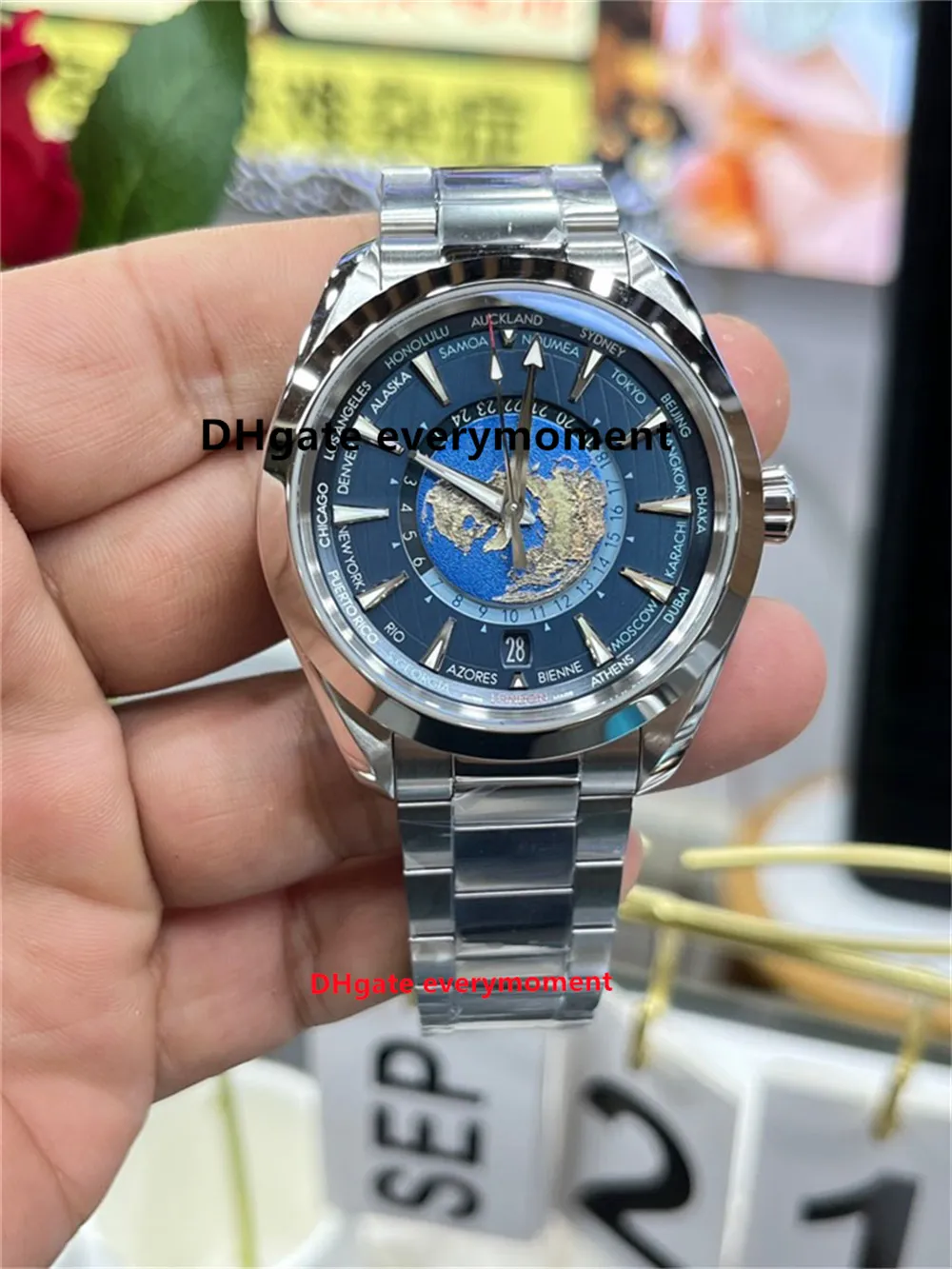 VS Factory Herrenuhren 220.10.43.22.03.001 Weltzeit 8938 Uhrwerk Automatische mechanische Uhr 43 mm 904L Saphirspiegel Edelstahl Wasserdichte Armbanduhren-9