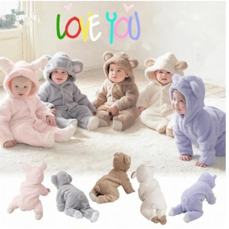 0 12månaders vinter baby rompers långärmad huva jumpsuit spädbarn småbarnskläder play dräkt 231226