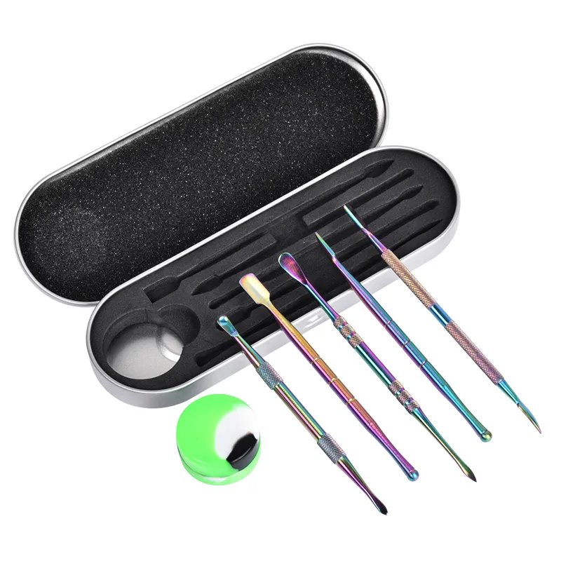 Kit de ferramentas de dab de aço inoxidável para caneta de ervas secas escavando cera espessa óleo atomizador escolher ferramentas dabber starter kits caixa de alumínio com frasco de silicone