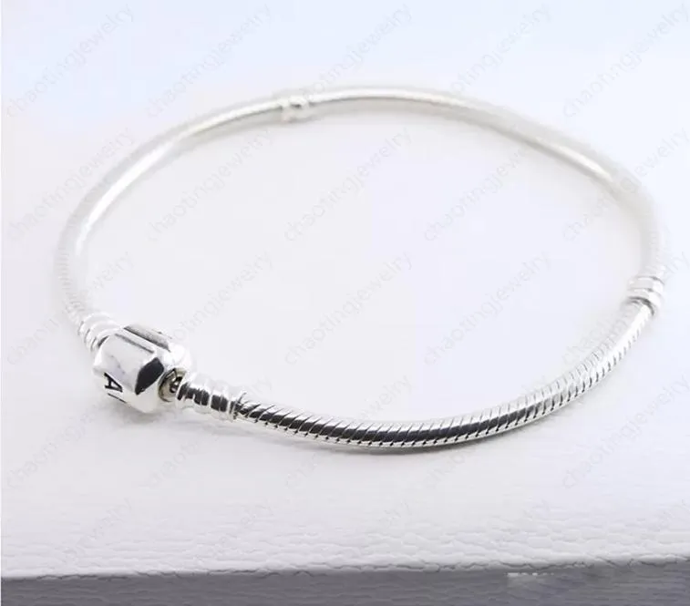 Venta al por mayor de pulseras de plata de ley 925, cadena de 3mm compatible con brazalete con cuentas P, regalo de joyería DIY para hombres y mujeres 2939834