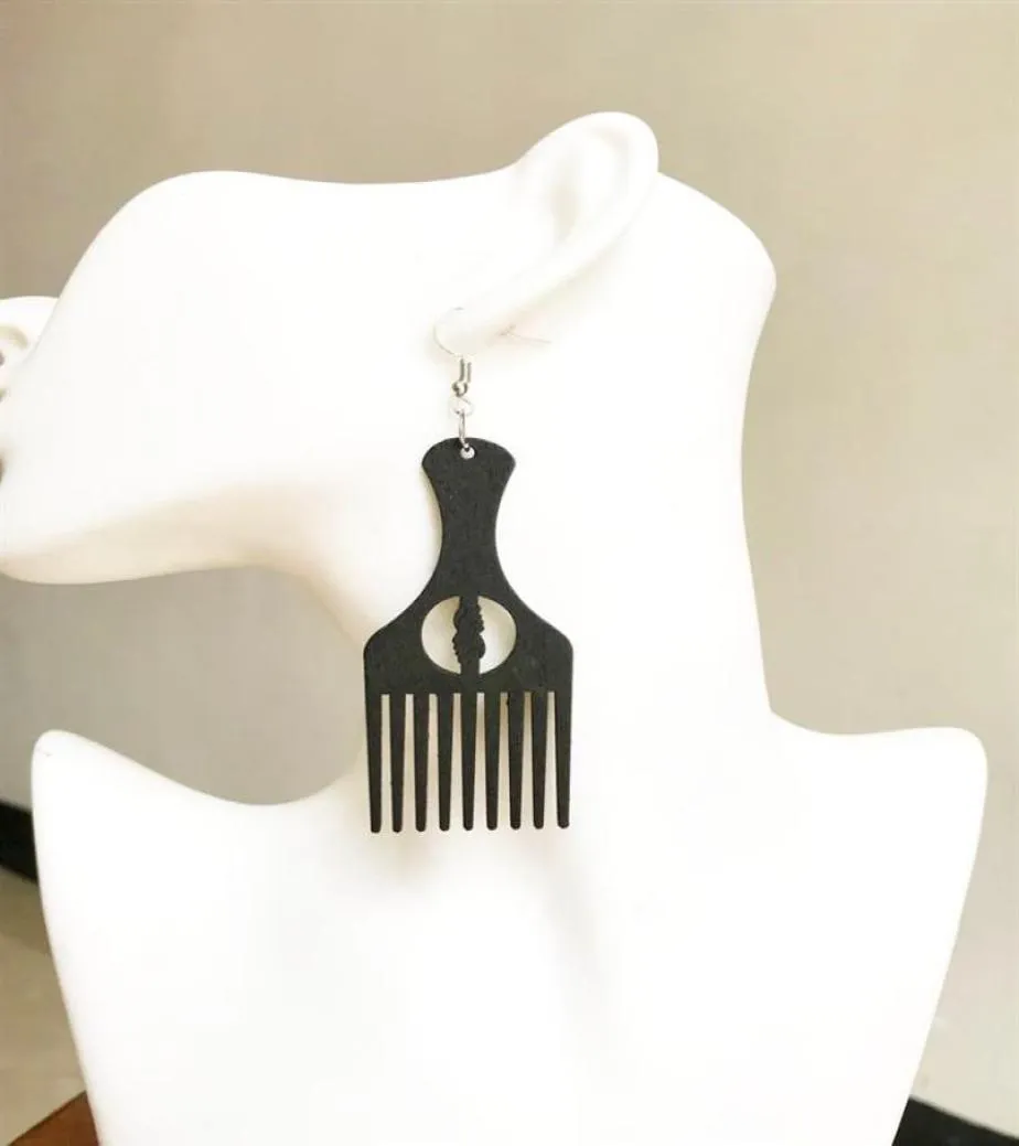 1 pair black african map comb wood earrings Afro pick gift wooden Jewelry have 2 color can choose305H2038800