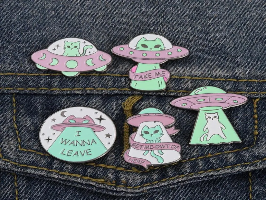 Europe vaisseau spatial peinture chat lettre broches géométrique ronde lune étoile Cowboy broches unisexe alliage émail vêtements Badge Anti lumière Buck2209443