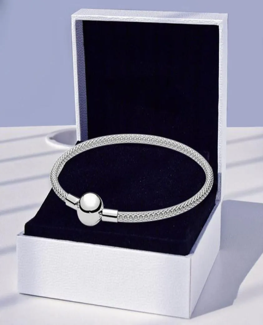 Gewebter Sterling Silber Mesh Armband Bracelet Ball Clasp Women Party Schmuck mit Originalschachtel für Girlfriend -Geschenkbrand.