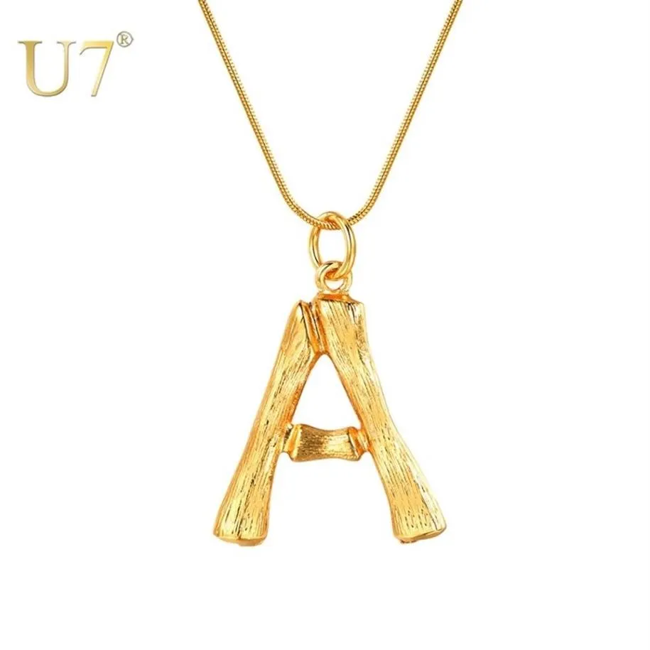 U7 letras grandes colgante de bambú collares con iniciales para mujeres con 22 cadena de serpiente DIY joyería del alfabeto regalo del día de la madre P1209V