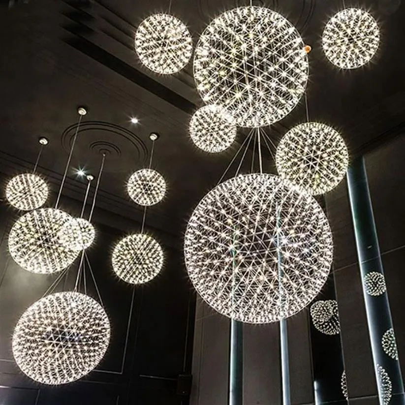 Modernt vardagsrum hängslampa ljus rostfritt stål boll ledande ljuskrona fyrverkeri ljus restaurang villa el projekt pendent li239l