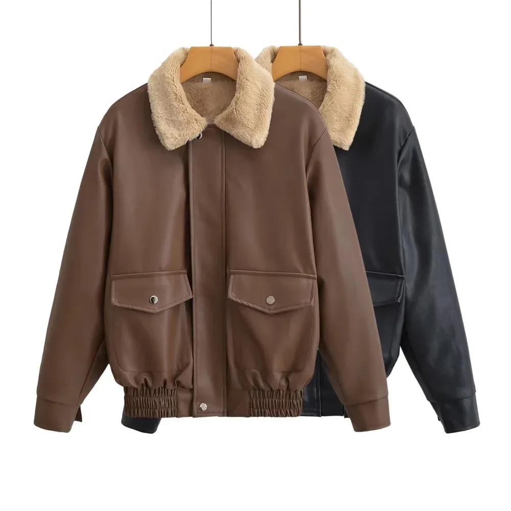 UNIZERA осенне-зимняя женская одежда, модная повседневная универсальная кожаная куртка со свободным воротником, пальто 231226
