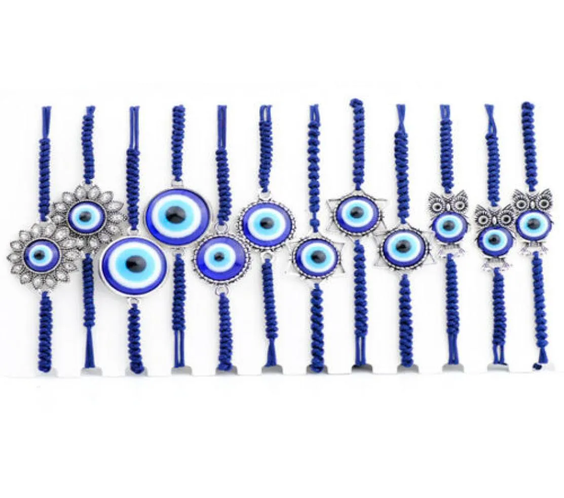 HELA 12 PCS LOT Mixed Cool Evil Eye Blue Eye Owl Star Flowers Armband Amulet Charm Armband Gifts MXSL9453238