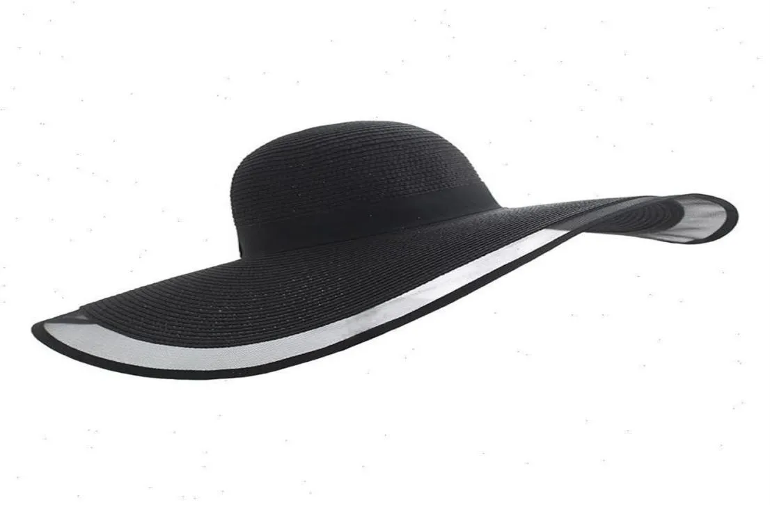 Chapeau de paille à bord large de 15cm, chapeaux de plage en dentelle pour femmes, mode dames, Protection Uv d'été, pare-soleil pliable, Cap295V5551484