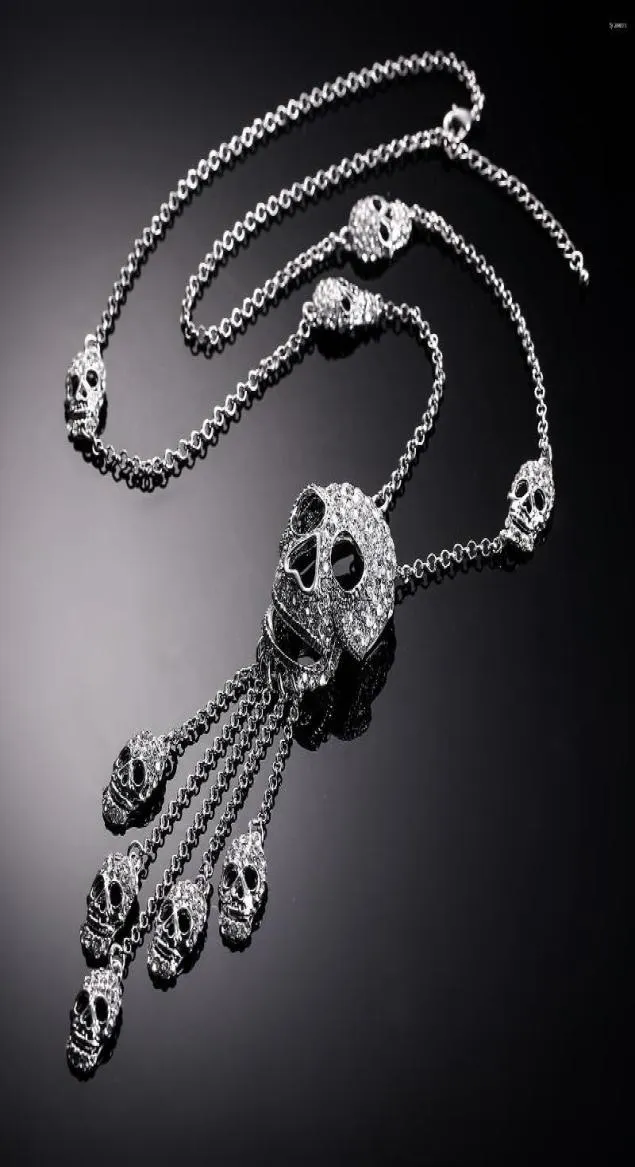 Pendant Necklaces Halloween Necklace Skull Skeleton Tassel Crystal Rhinestone Neck Chain Link Men Women Jewelry Accessories Goth H3177078