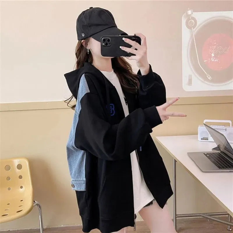 Sport Black Full Zip Up Hooded Women's Sweatshirt Woman Clothing Grey Hoodies med dragkedja långärmad topp 2000 -talets Basic M Emo Goth 231225